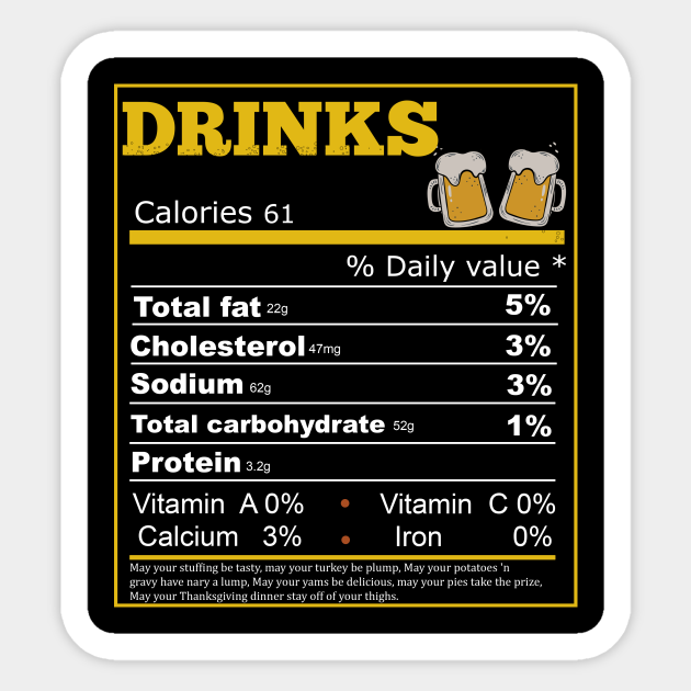Funny Drinks Nutrition Facts Label Thanksgiving Drinks Nutrition